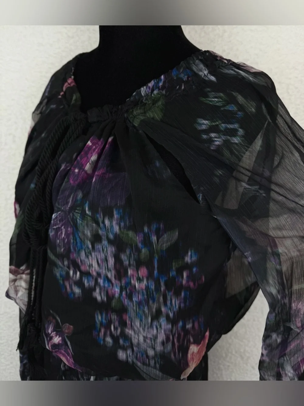 (NWT) THE JETSET DIARIES • Black/Multi Floral Peony Semi-Sheer Maxi Dress, L - Picture 5 of 14